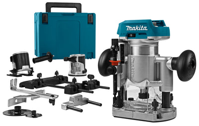 Makita drt50zjx9 accu freesmachine 18v li-ion | zonder accu's en lader in m-box met geleiderail adapter - drt50zjx9