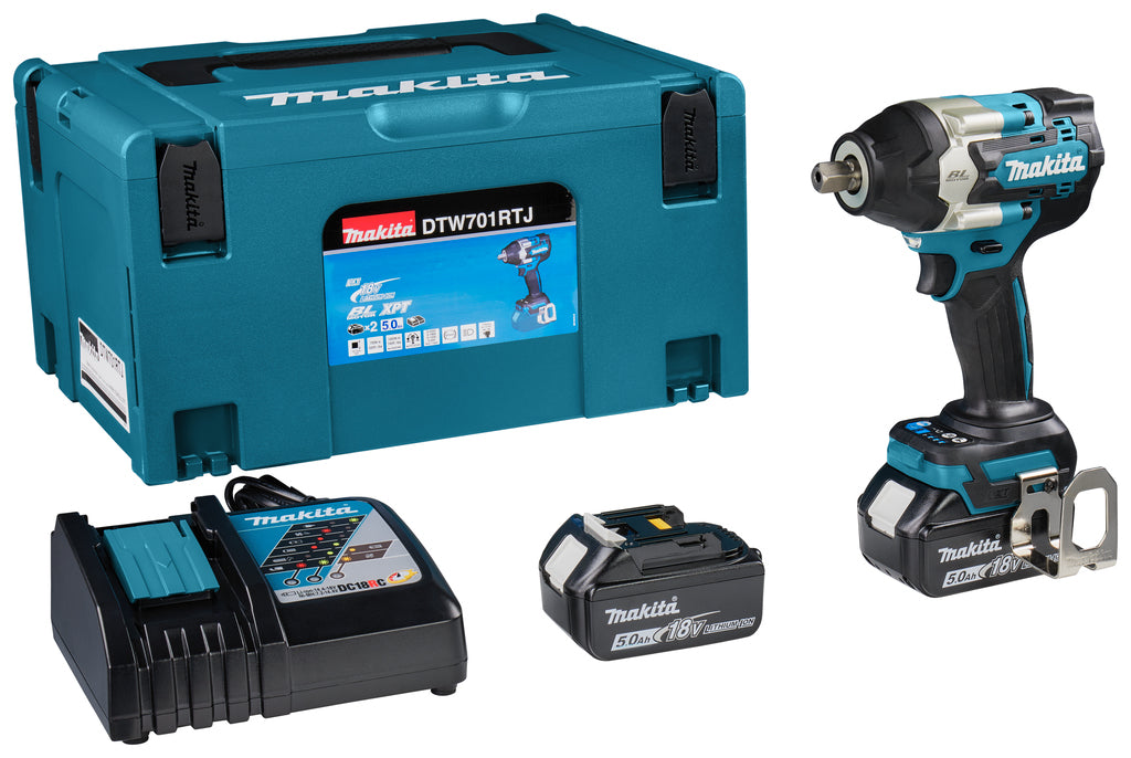 Makita dtw701rtj | 18v | accu slagmoersleutel | 1 2 met verende borgpen | 2 x 5.0 ah accu + snellader | in mbox