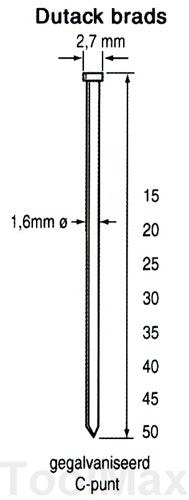 Dutack 1.6mm brads | 20mm | 2500 stuks - 5138030
