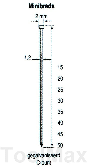 Dutack 1.2mm minibrads | 20mm | 5000 stuks - 5134029