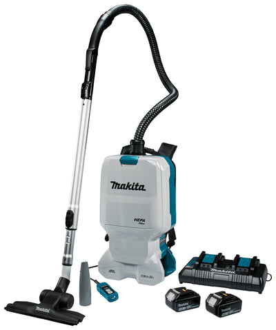 Makita dvc660pt2 2x18 v rugstofzuiger voor schoonmaak 5,0 ah accu (2 st), duo snellader, in doos - dvc660pt2