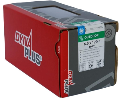 Dynaplus constructieschroef ar-coating platkop deeldraad +snijpunt torx tx30 6.0x120 70 | 100 stuks - 0281.08.50801