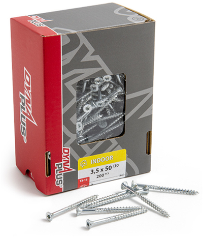 Dynaplus unischroef spaanplaatschroef verzinkt platkop deeldraad torx tx15 3.5x50 30 | 200 stuks - 0281.01.17902