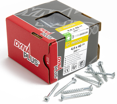 Dynaplus unischroef spaanplaatschroef verzinkt platkop deeldraad torx tx20 4.0x40 24 | 200 stuks - 0281.01.25602