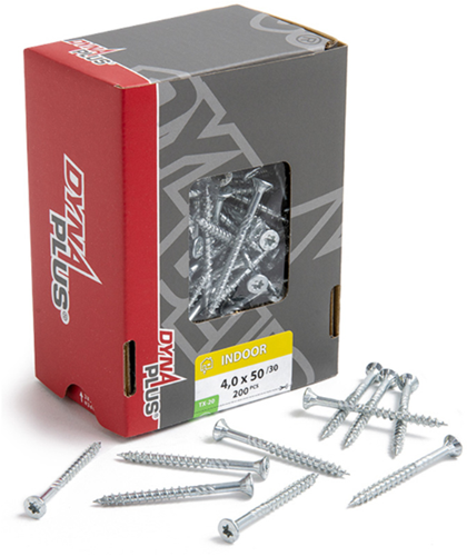 Dynaplus unischroef spaanplaatschroef verzinkt platkop deeldraad torx tx20 4.0x50 30 | 200 stuks - 0281.01.25902