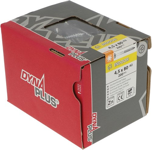 Dynaplus unischroef spaanplaatschroef verzinkt platkop deeldraad torx tx25 4.5x80 42 | 200 stuks - 0281.01.34401