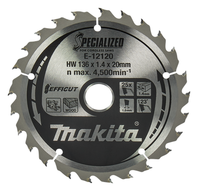 Makita accessoires cirkelzaagblad hout | efficut 136x20x1,5 25t 23g - e-12120 - e-12120