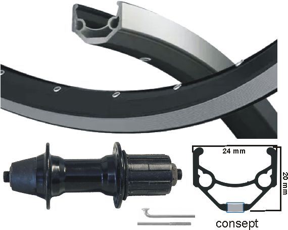 Kgs achterwiel 28 inch (622) consept zw zilver cass. 8 9 speed uitval