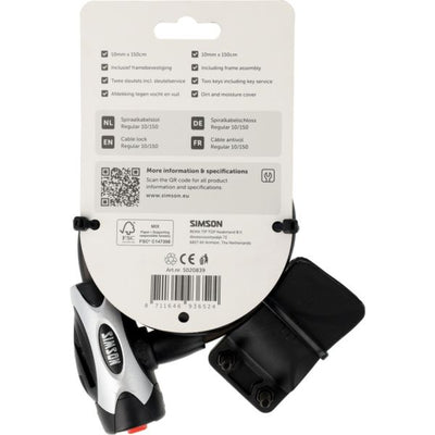 Merkloos sans marque spiraalkabelslot simson regular size xl - 10mm x 150cm