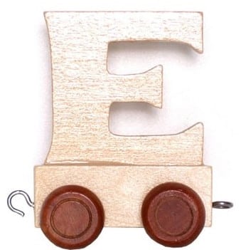 houten letter e met wieltjes 6 cm hoog