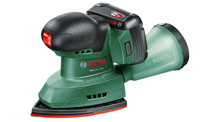 Bosch groen accumultischuurmachine easysander 18v-8 | incl. 1-uurslader (al 18v-20) + 1x 2,0 ah accu + 3 schuurbladen (red wood) - 06033e3002