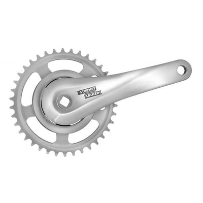 SunRace crankset 38T, cranklengte 170mm. zilver, alumnium, spieloos. 95mm cover. 0mm diepte