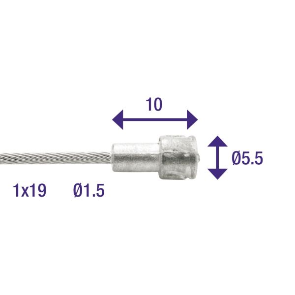 Rem binnenkabel Elvedes 2000mm RVS ø1,5mm V-nippel (100 stuks)