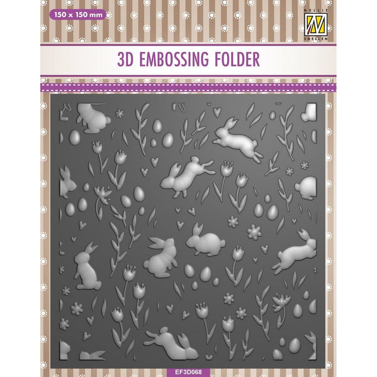Nellie's choice • 3d embossing folder achtergrond konijnen en tulpen 15x15cm