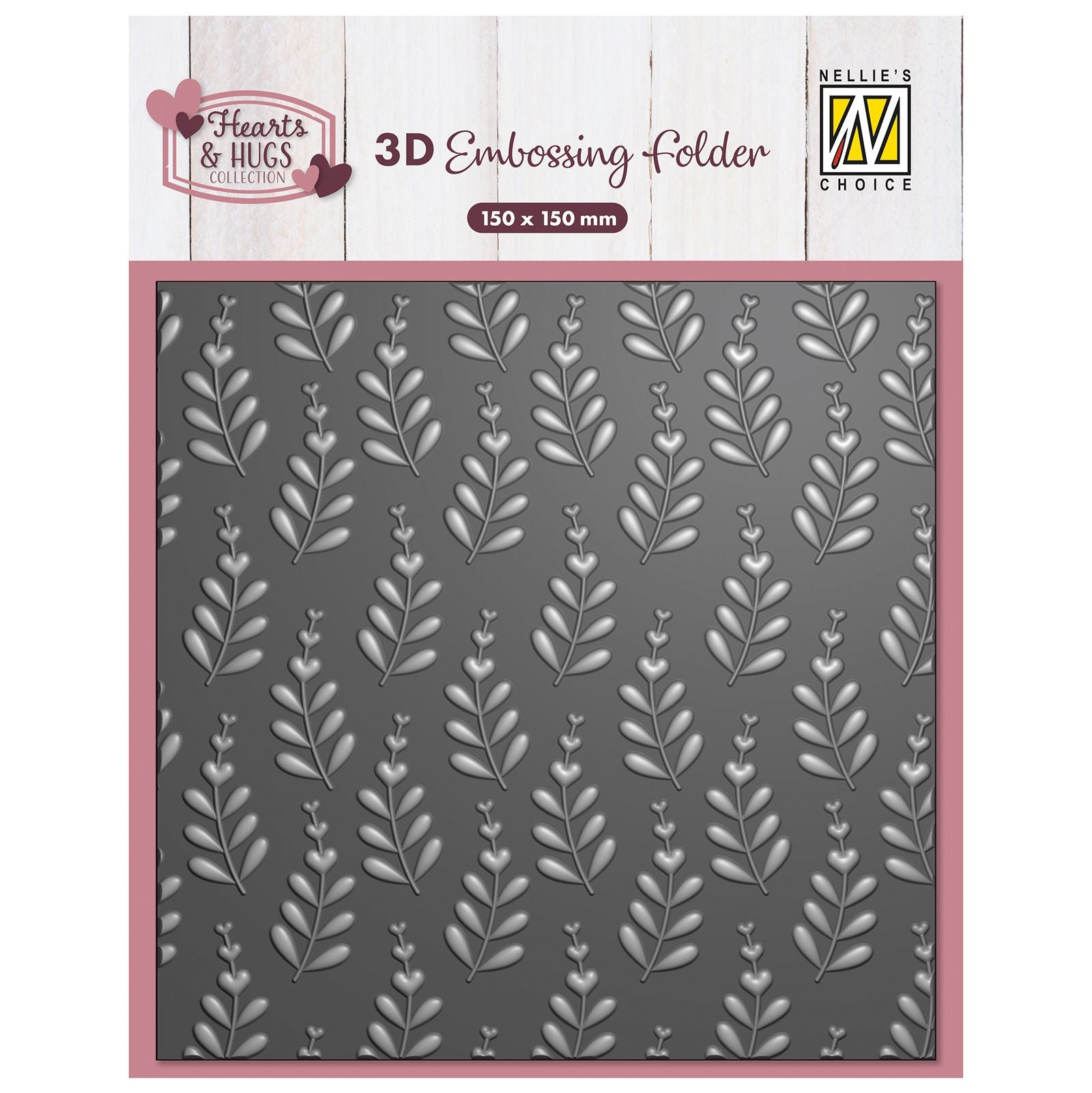 Nellie's choice • embossing folder achtergrond hart en blad 15x15cm