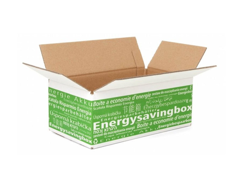 Energiebespaarbox doos met opdruk
