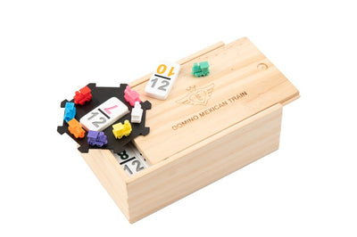 Engelhart Dominospel Mexican train hout naturel wit 101-delig