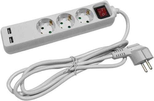 Enzo entac tcd ra 3v 1,5m snoer met 2xusb +schakelaar wit - 6872632