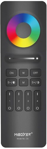 Enzo rgb-cct afstandsbediening | 2.4g | 4-zones | mat zwart design | miboxer mi-light 2.0 | c5 | excl. 2 x aaa batterij - led0229 - afbeelding 1
