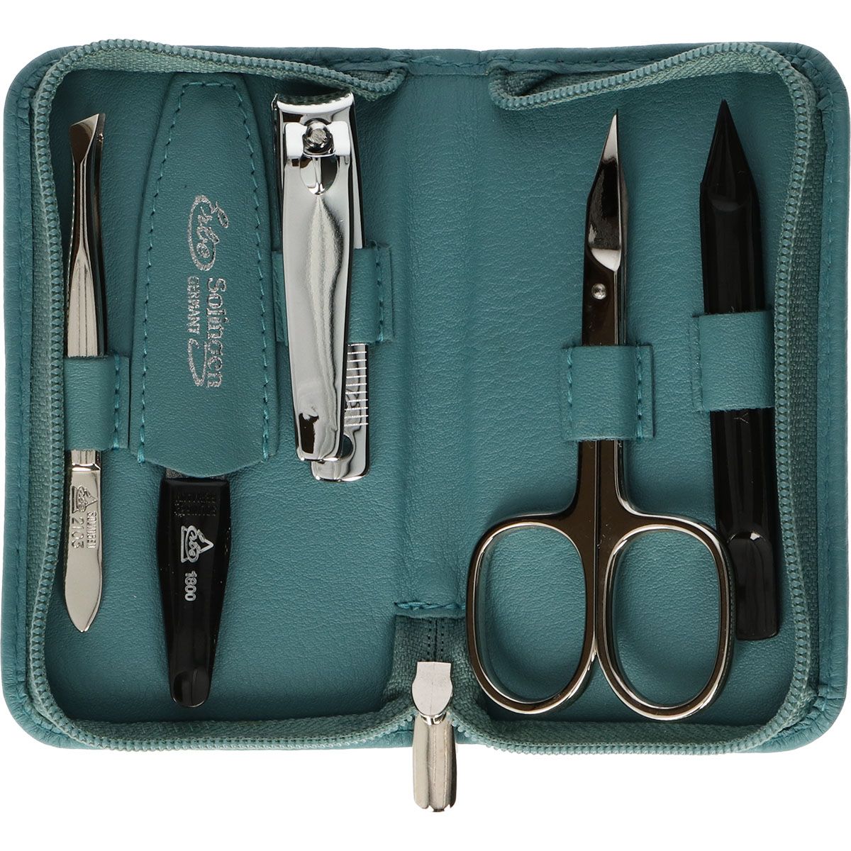 Erbe solingen 5-delige manicure etui met ritssluiting turquoise (erbe9204)