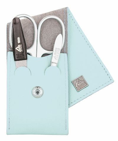 Erbe solingen 3-delige manicure etui met drukknoop sluiting zacht blauw (erbe9670)