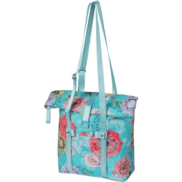 Basil Bloom Field fietsshopper, gerecycled PET, waterdicht, verstelbare schouderriem, laptopvak, 15-20L, sky blue