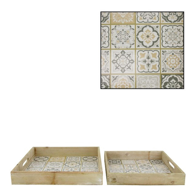 Dijk natural collections dienblad hout met print 2 stuks 27x27cm