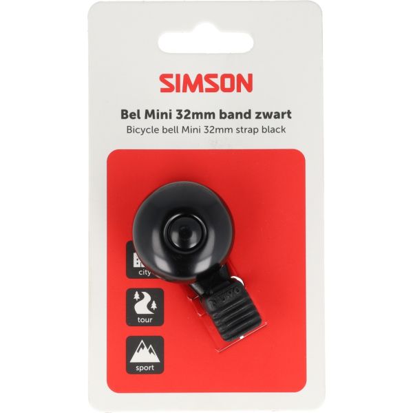 Simson fietsbel mini 32mm flex-band bevestiging zwart