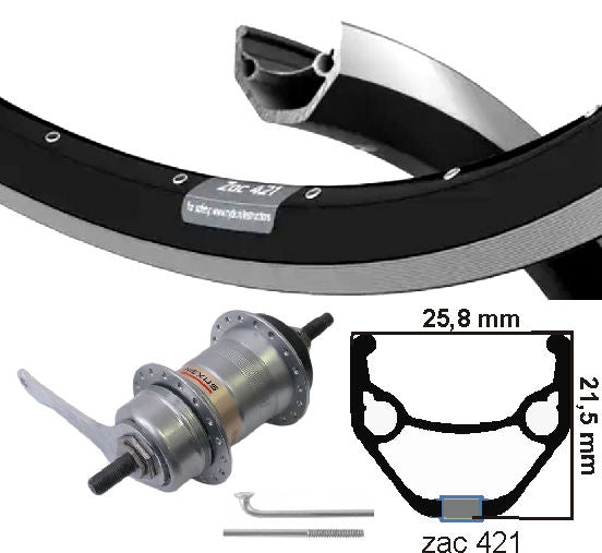 Kgs achterwiel 28 inch (622) zac421 zwart zilver nexus 3 remnaaf