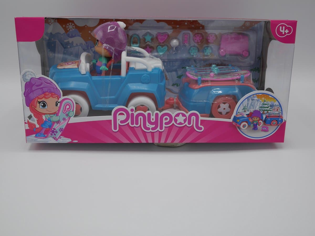 pinypon ski jeep met trailer en figuur.