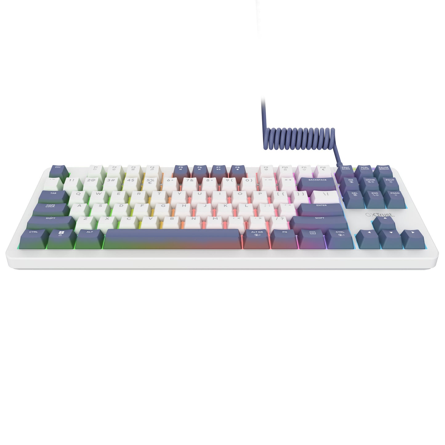Trust gxt 872 xyra mechanisch tkl-gamingtoetsenbord (wit, us lay-out (qwerty), leobog seiya, 80% (tkl), rgb, hot swap)