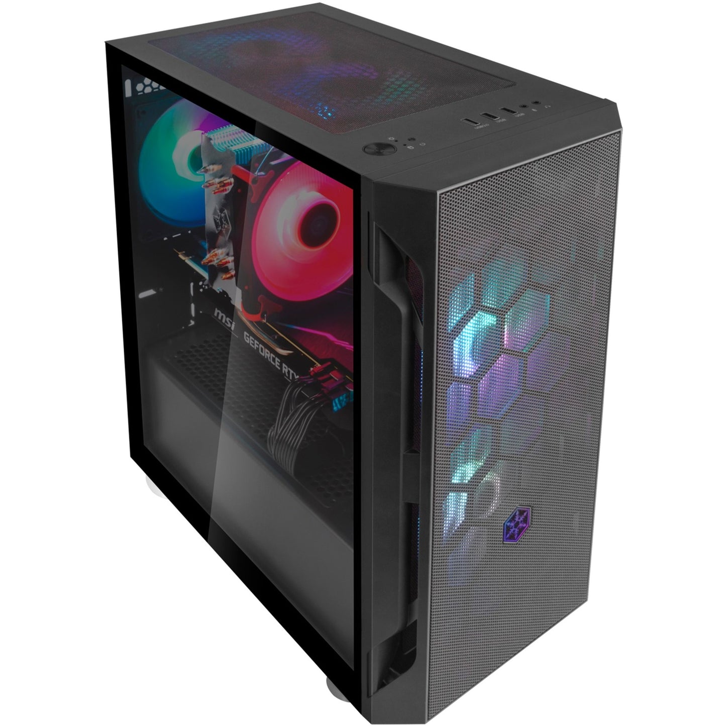 Silverstone sst-fah1mb-pro midi tower behuizing (zwart | 3x usb-a | rgb | tempered glass)