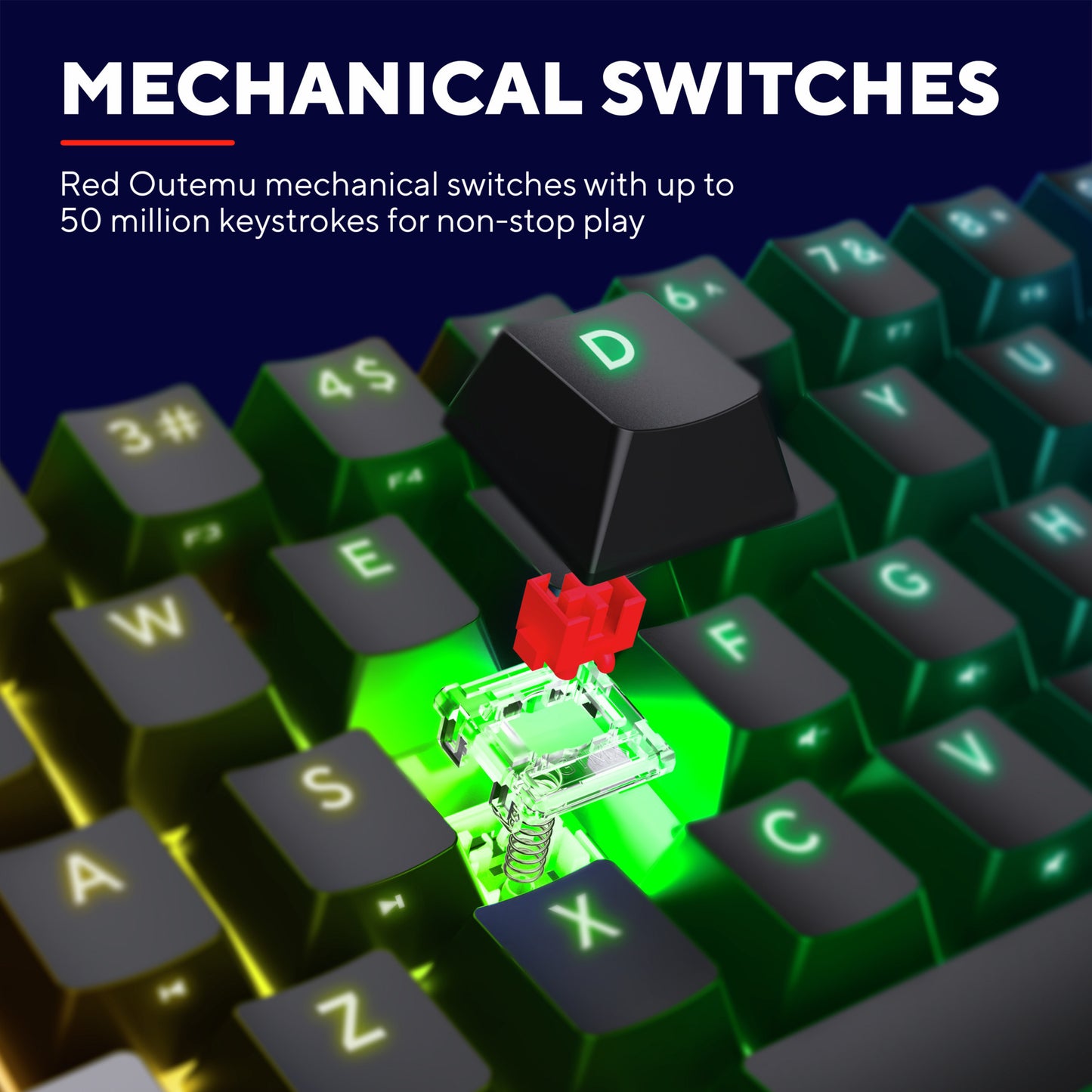 Trust gxt 867 acira 60% mini mechanisch gaming toetsenbord (zwart, us lay-out (qwerty), outemu red, 60%, rgb)