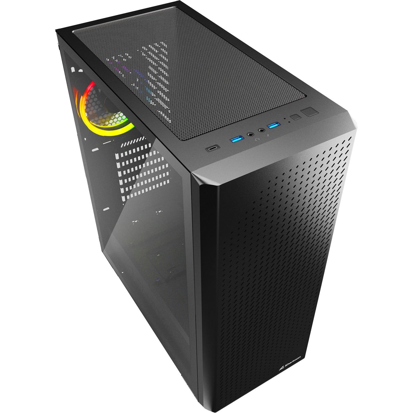 Sharkoon vs9 rgb black midi tower behuizing (zwart | 2x usb-a | 1x usb-c | rgb | tempered glass)