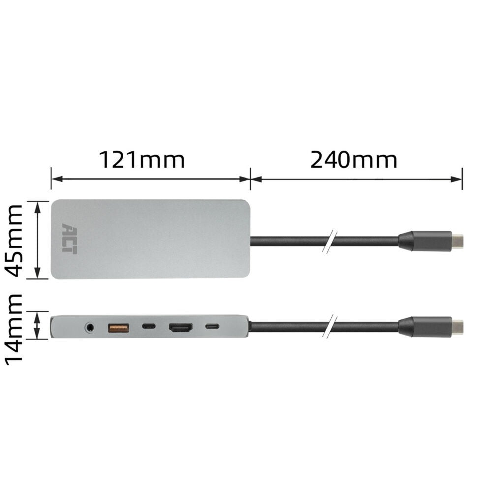 Act connectivity usb-c 4k 8k 60hz dockingstation (grijs)