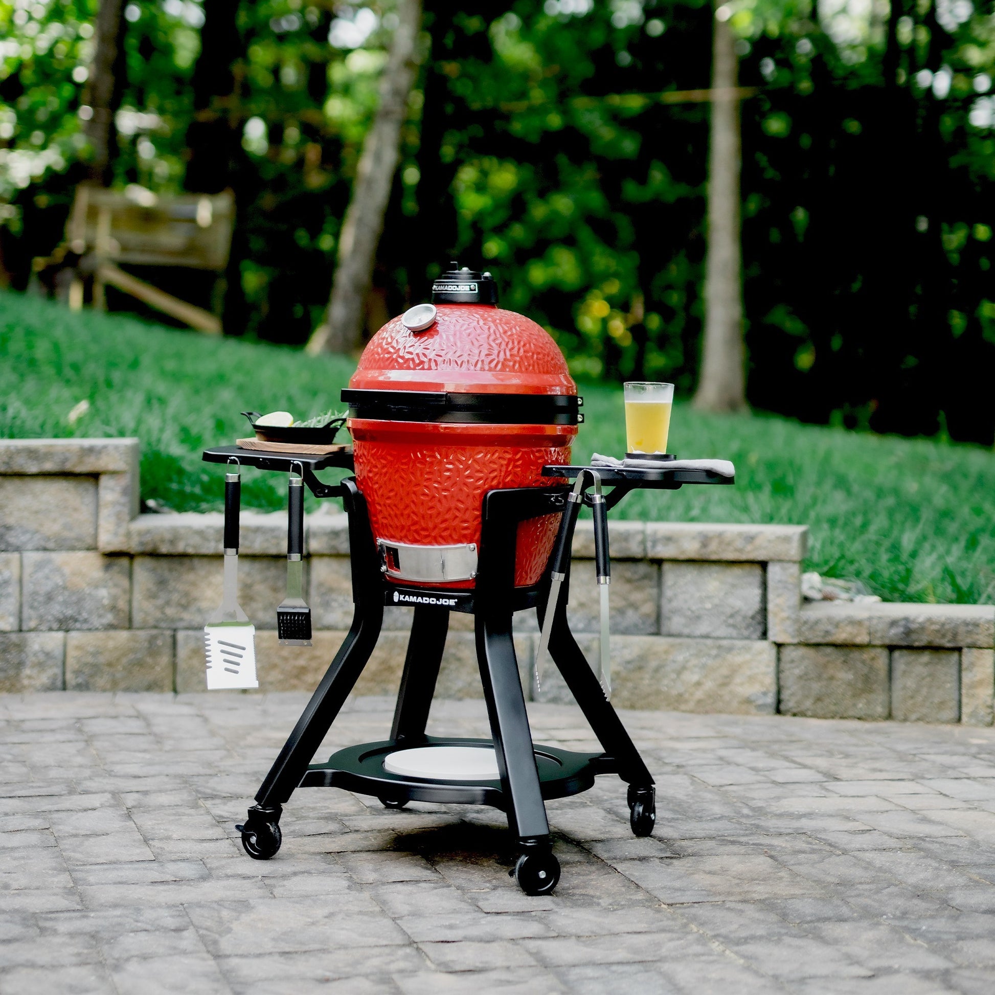 Kamado joe joe jr®-kar met zijtafels barbecuewagen (zwart)