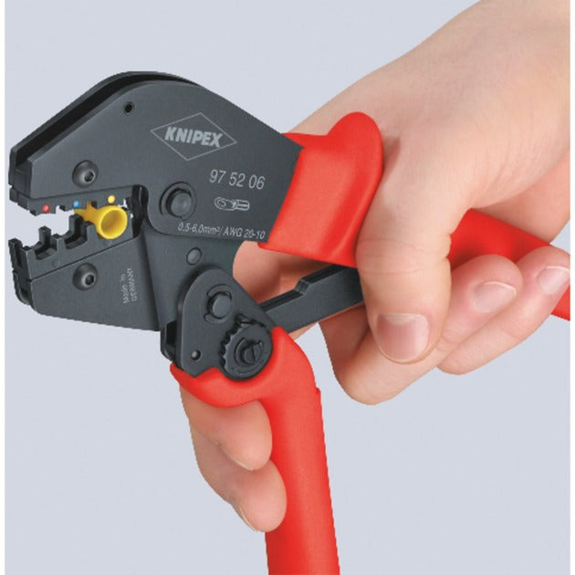 Knipex krimptang 97 52 06 (rood zwart, ovale krimp, openingsveer)