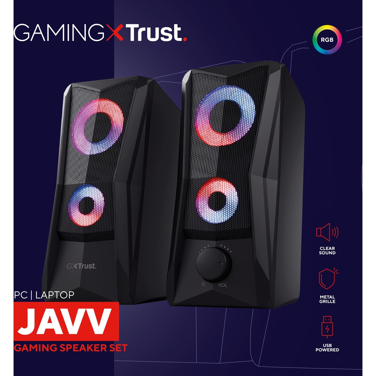 Trust gxt 606 javv rgb verlichte 2.0 speakerset pc-luidspreker (zwart)