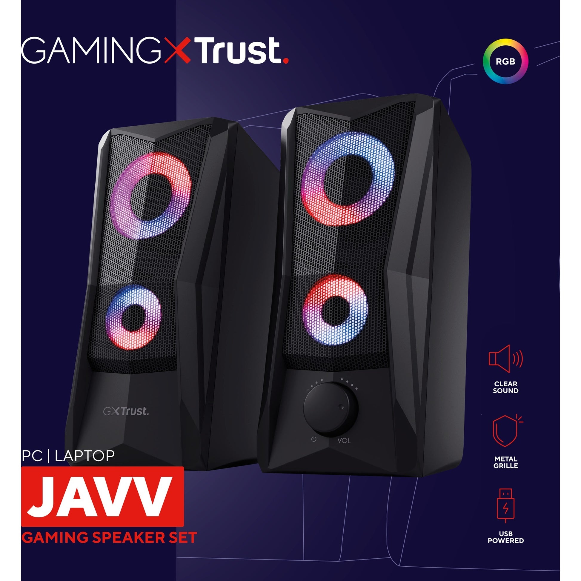 Trust gxt 606 javv rgb verlichte 2.0 speakerset pc-luidspreker (zwart)