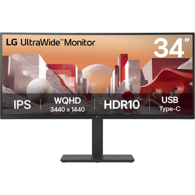 Lg 34ba75qe 34 curved ultrawide monitor (zwart, hdmi, displayport, audio, lan, usb-c)