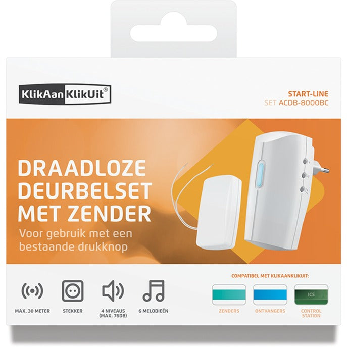 Klikaanklikuit acdb-8000bc plug-in draadloze deurbelset met zender (wit)