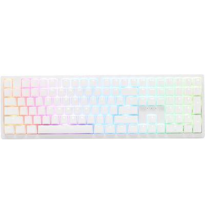 Ducky zero 6108 pure white rgb mechanisch gaming toetsenbord (wit, us lay-out (qwerty), cherry mx2a blue, 100%, rgb leds, double-shot pbt, hot swap, 2.4ghz | bluetooth | usb-c)