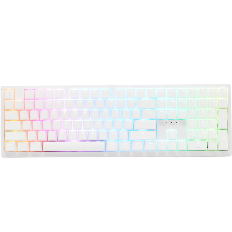 Ducky zero 6108 pure white rgb mechanisch gaming toetsenbord (wit, us lay-out (qwerty), cherry mx2a blue, 100%, rgb leds, double-shot pbt, hot swap, 2.4ghz | bluetooth | usb-c)