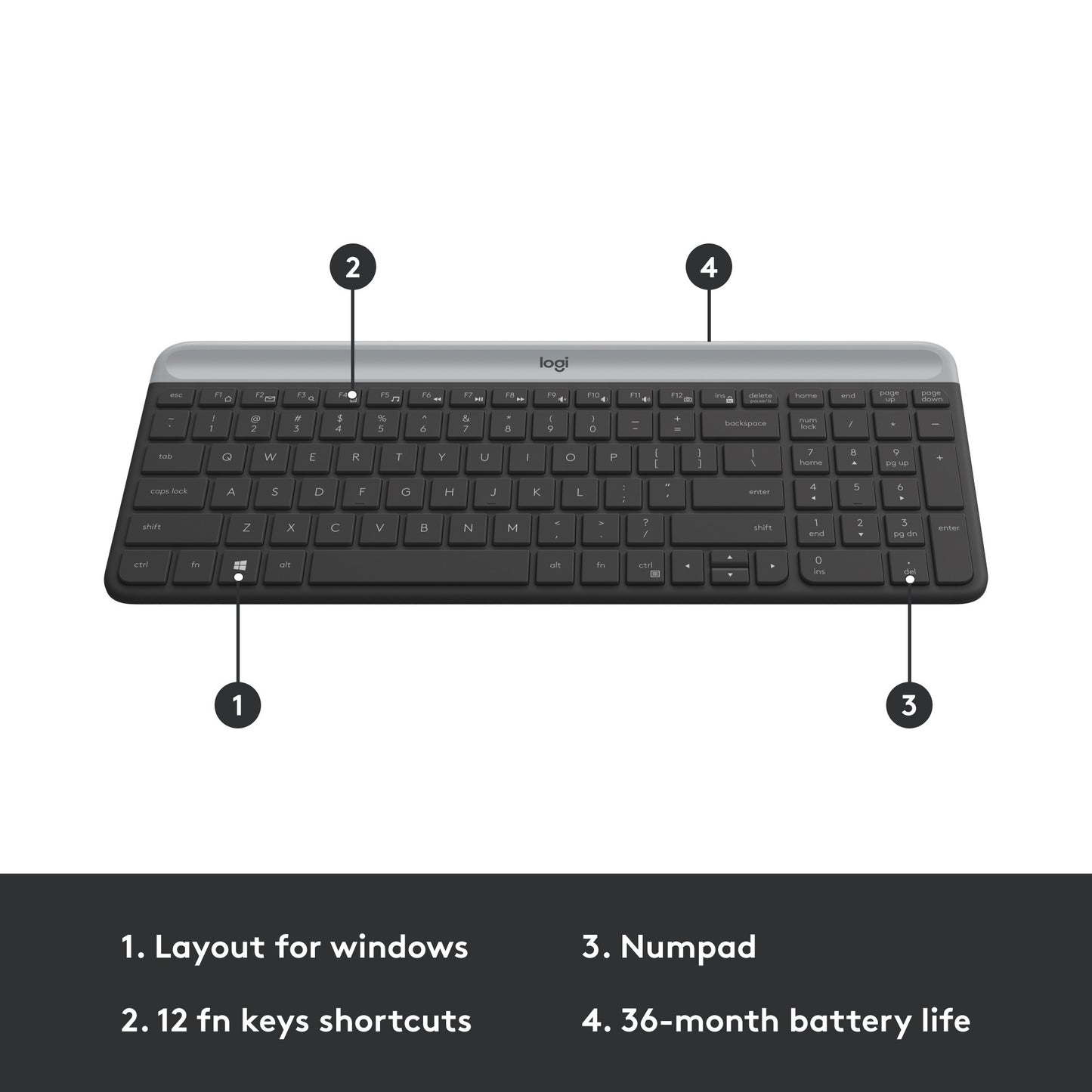 Logitech mk470 slim draadloze desktopset (zwart, us-international lay-out (qwerty), scissor switches, 100%, 1000 dpi)