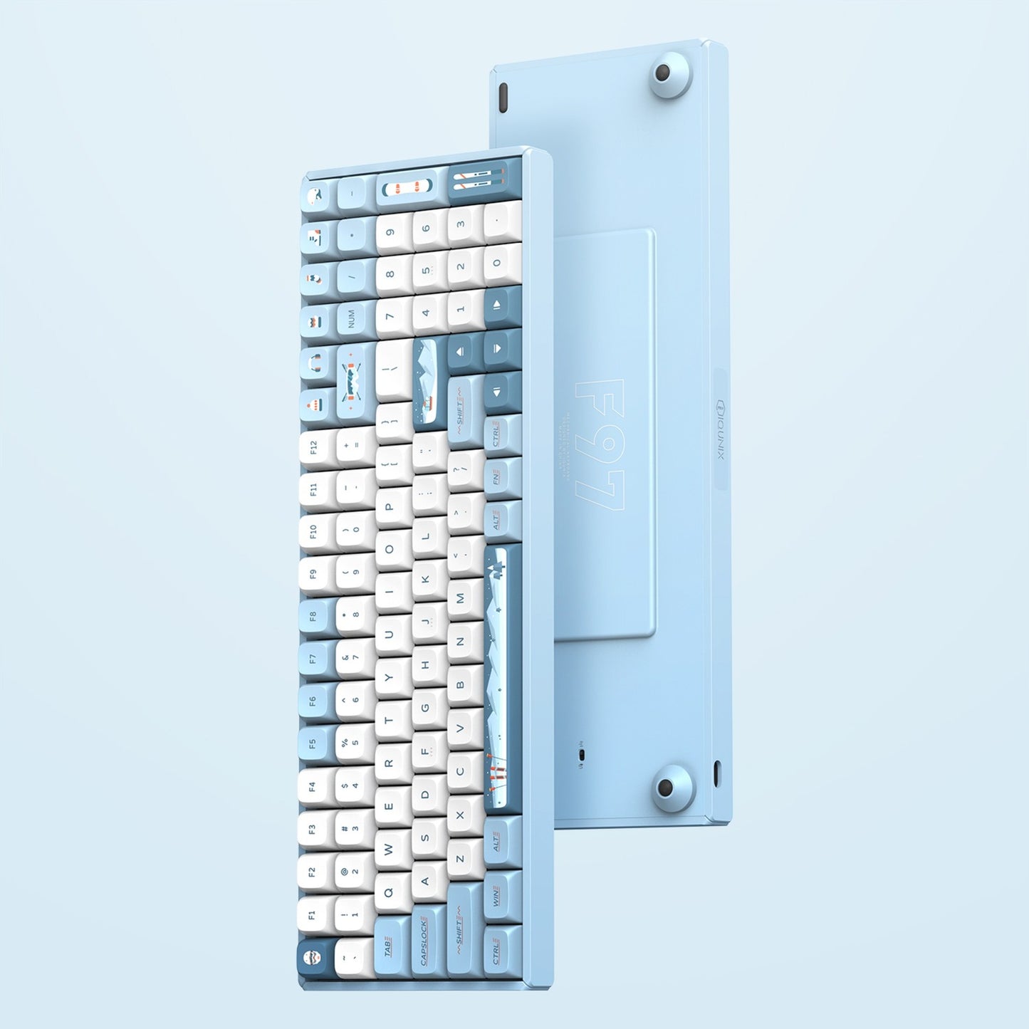 Iqunix f97 wintertide wireless mechanical keyboard (lichtblauw, us lay-out (qwerty), cherry mx brown, 96%, rgb leds, hot-swappable, pbt, 2.4ghz | bluetooth 5.1 | usb-c)