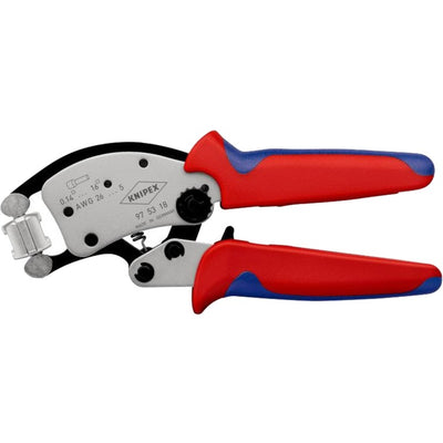 Knipex twistor 16 zelfinstellende krimptang voor adereindhulzen (rood blauw, met draaibare krimpkop)