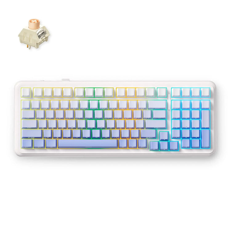 Mchose k99 v2 wireless gasket mount mechanical keyboard (wit, us lay-out (qwerty), kailh box icy creamsicle, 99%, rgb, pbt keycaps, hot-swap, 2.4 ghz | bluetooth | usb-c)