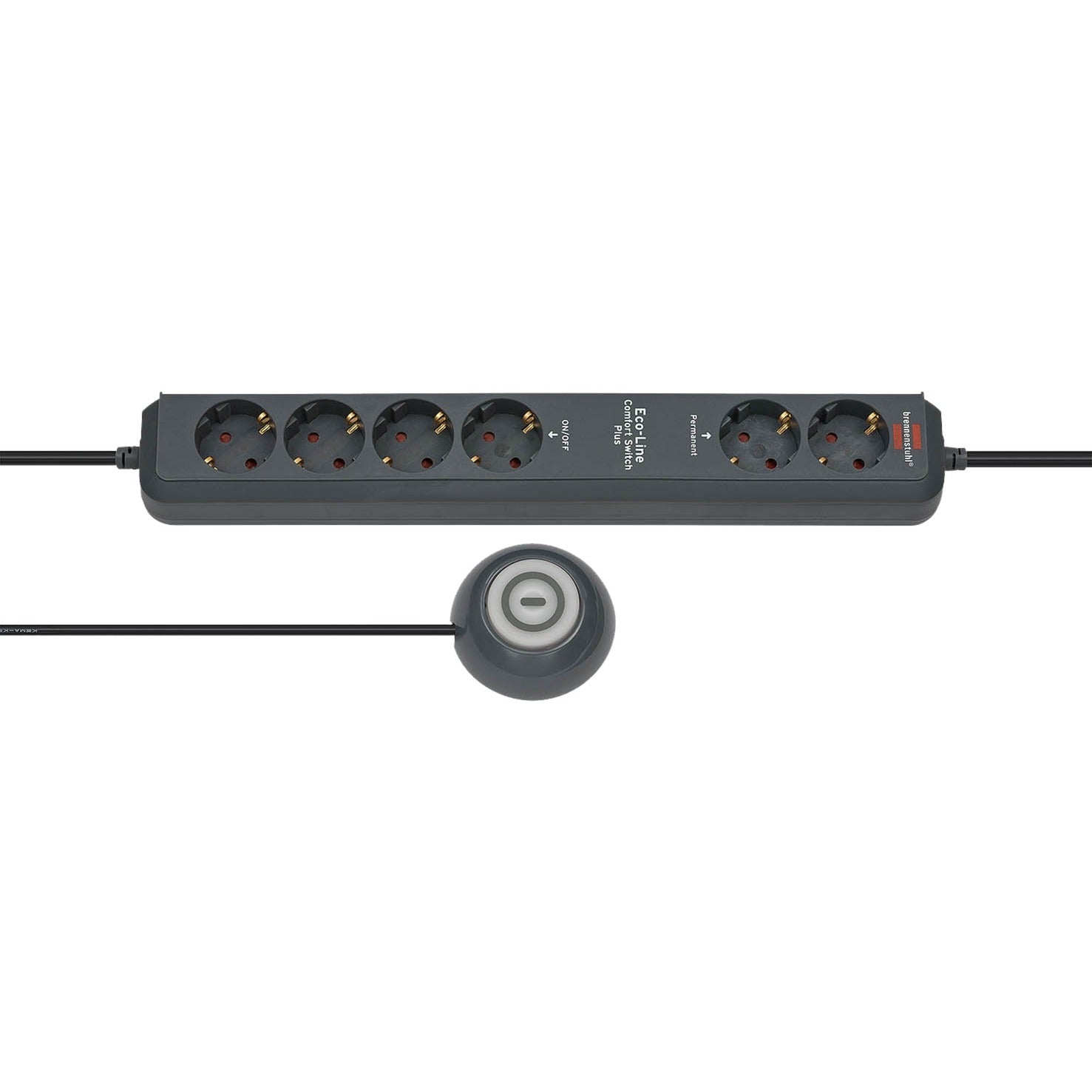 Brennenstuhl eco-line stekkerdoos comfort switch plus el csp 24 6-voudig antraciet 1,5m h05vv-f 3g1,5 2 permanent, 4 schakelbaar externe voetschakelaar