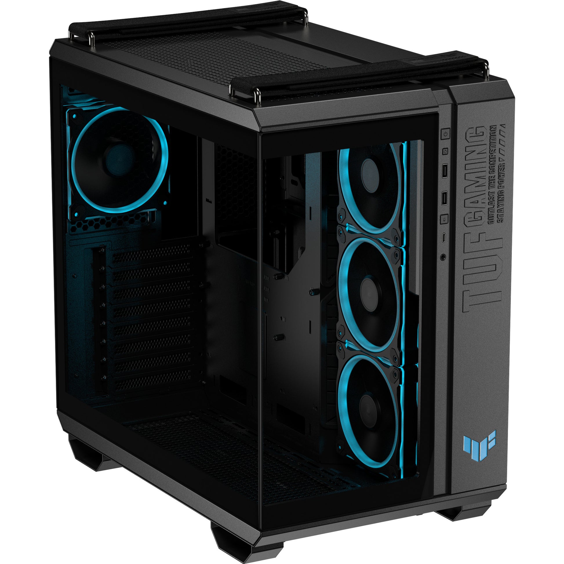 Asus tuf gaming gt502 horizon argb midi tower behuizing (zwart | 3x usb-a | 1x usb-c | tempered glass)