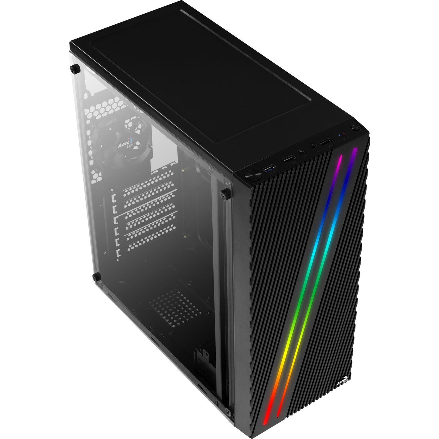 Aerocool streak midi tower behuizing (zwart | 3x usb-a | rgb | window)